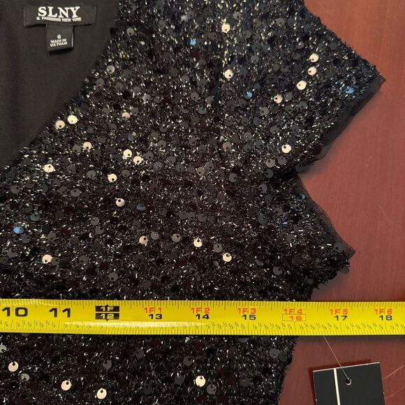 SLNY Black Sequin Cocktail Party Dress V-Neck Sz 6 NEW - Picture 12 of 15